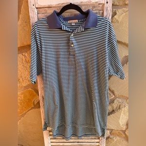 Peter Millar Mens  Polo Green Blue Striped Size XL. Good condition.